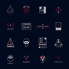 Wall Mural - Vector set of minimal geometric hipster logos, icons, signs. 