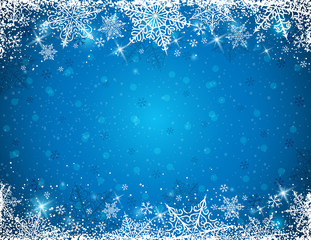 blue background with frame of snowflakes, vector illustration