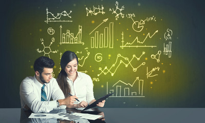 Poster - business couple with business diagrams