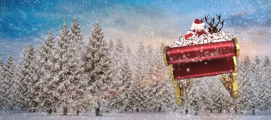 Poster - Composite image of santa flying his sleigh