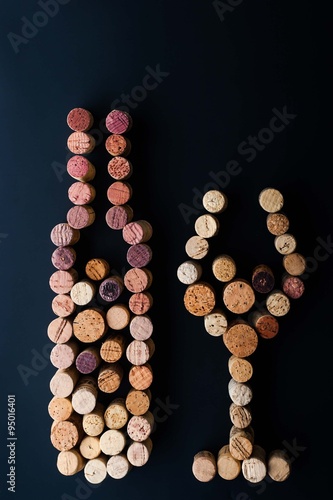 Wine bottle and glass made by corks vertical Canvas Print