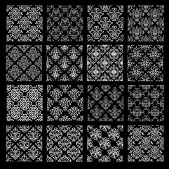 Set of ethnic damask vector patterns in black and white colors.