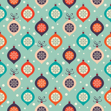 Retro Christmas Pattern With Christmas Balls And Snowflakes