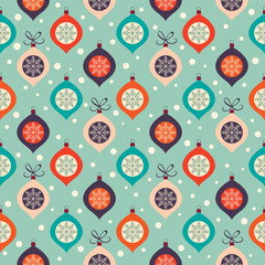 Retro Christmas pattern with Christmas balls and snowflakes