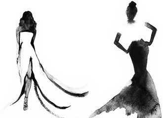Wall Mural - woman with elegant dress .abstract watercolor .fashion background