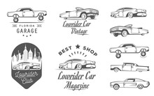 Set Vintage Lowrider Logo Badge And Sign