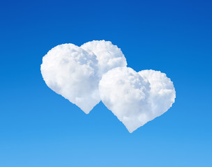 Aufkleber - Two clouds in the shape of heart in blue sky