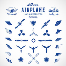 Abstract Vector Airplane Labels Or Logos Construction Elements. Isolated