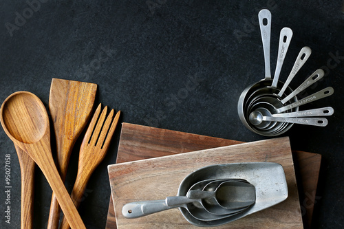 Fotografie, Obraz Vintage Silver and Wooden Baking Supplies Border