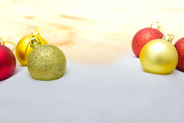 Christmas balls and snow isolated on white background