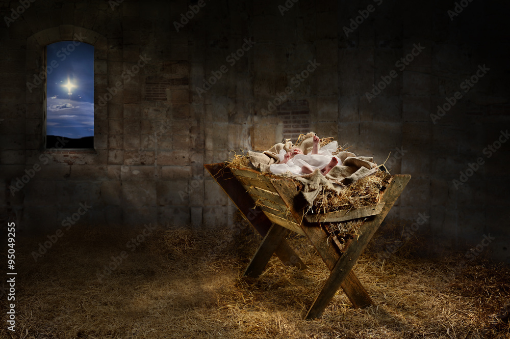 Jesus Resting on a Manger - obrazy, fototapety, plakaty 