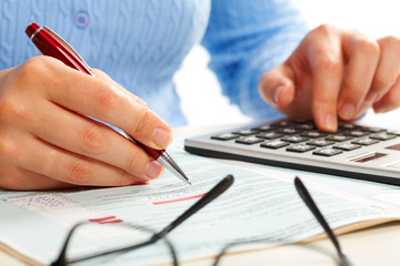 Aufkleber - Hands of accountant woman.
