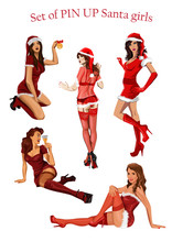 Set Of Christmas  Pin Up Stile Girls-vector