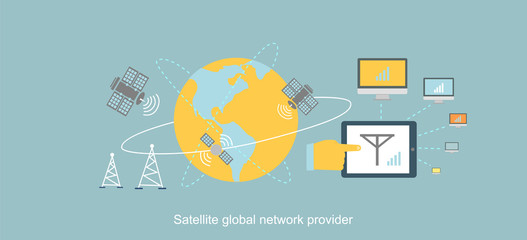 Satellite Global Network Provider Icon Flat