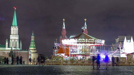 Wall Mural - Night view of the Red Square with Christmas decoration in Moscow timelapse hyperlapse