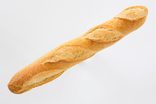 French Bread Baguette On A White Background, Made From Flour. Baking, Top View, Side View. Space For Text ..