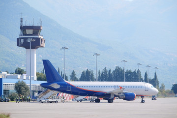 Wall Mural - Landscape with the view of Tivat airport, Montenegro