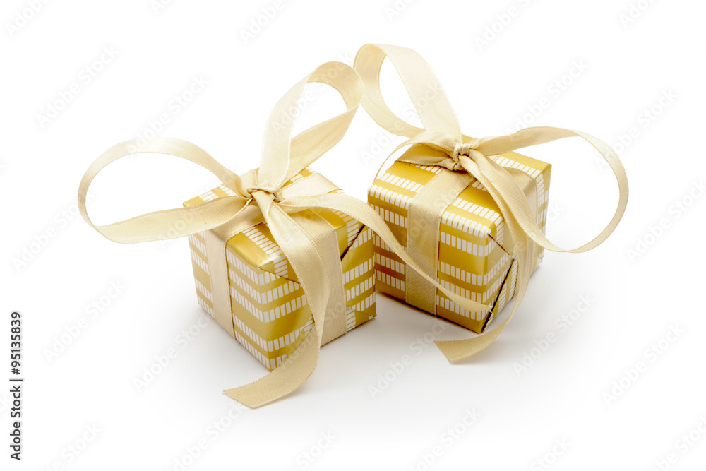 Two gift, Gold box - Christmas, birthday - obrazy, fototapety, plakaty 
