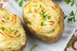 Creamy garlic twice baked potatoes.