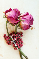 Wall Mural - Two dried roses and rosary