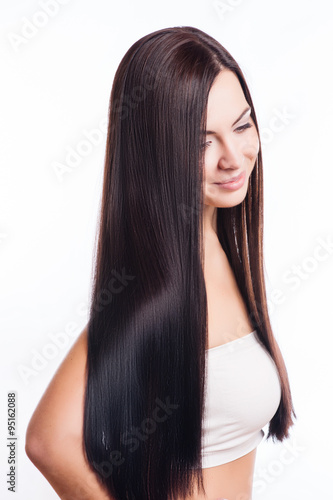 Tablou Canvas Beautiful Brunette Woman Portrait with healthy Hair.