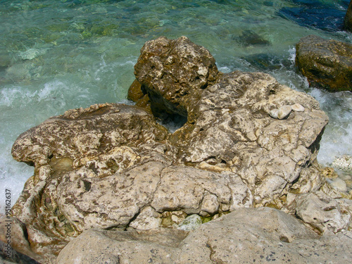 Fotografie, Obraz The old stones on the Black sea in the Chersonese, peninsula of Crimea, Russia