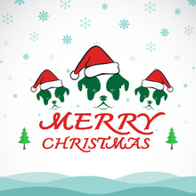 Vector Merry Christmas Greeting Dog Card On White Background
