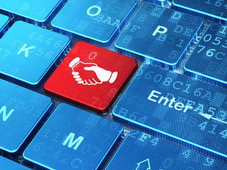 Wall Mural - Business concept: Handshake on computer keyboard background