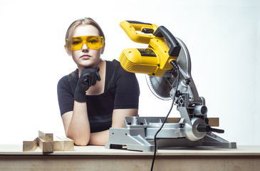 woman with a circular disk saw