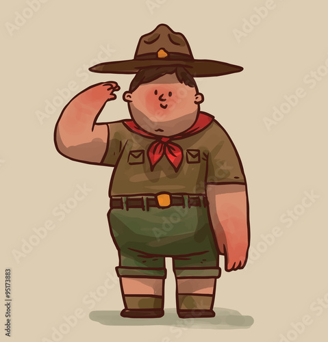 Vector Boy Scout Fat Cartoon Image Of A Fat Boy Scout With Brown