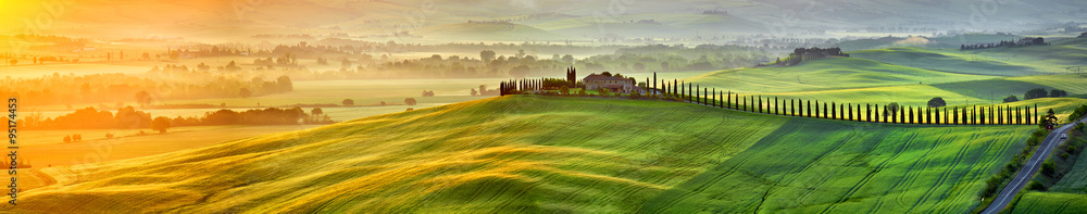 View of countryside in Tuscany  province on sunrise.  Italy - obrazy, fototapety, plakaty 