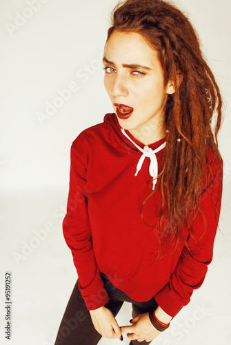 Real Caucasian Woman With Dreadlocks Hairstyle Funny Cheerful