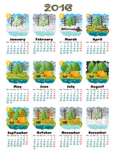 Calendar 2016, Nature Round Lowpoly Pixel Art