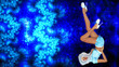 3D figure of beautiful sexy Snow Maiden on bright color background. Short blue skirt and blouse with fur collar. Luxurious girl body. Bright flashy makeup. Seductive pose, collage. New Year, Christmas