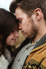 Wall Mural - stylish beautiful traveling tender happy couple in the mountains