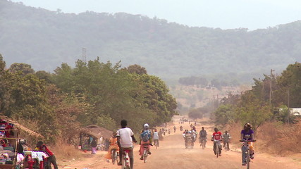 bicycles on a long road in africa