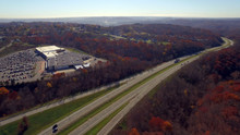 An Aerial Shot Over A Western Pennsylvania Interstate In Late Autumn.	