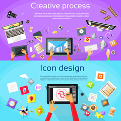 Wall Mural - creative process digital logo icon designer professional tablet drawing