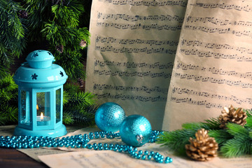 Wall Mural - Music notes with Christmas decoration close up