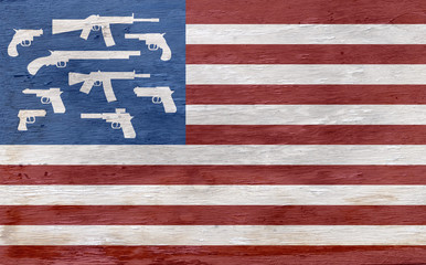 Wall Mural - american flag with guns instead of stars on wood grain