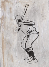 Baseball Player Drawing On Wood Grain Texture