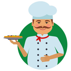 Canvas Print - Smiling male chef with pizza