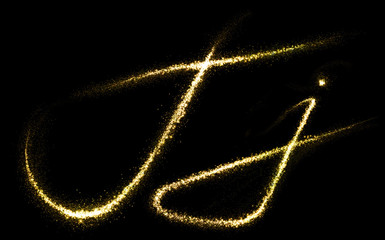 Wall Mural - j letter of gold glittering stars dust flourish tail