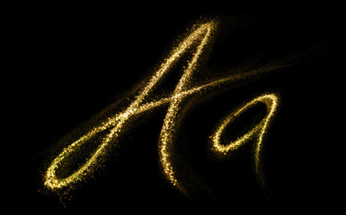 Wall Mural - letter a of gold glittering stars dust flourish tail