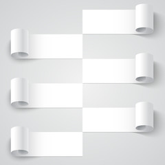 Aufkleber - Curled blank paper stripe banners with shadows on white background