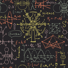 Back to School: science lab objects. Doodle vintage sketches  style seamless pattern. Hand drawn vector illustration.