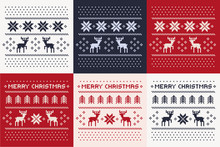 Christmas Winter Pattern Print Set For Jersey Or T-shirt. Pixel Deers And Christmas Trees.