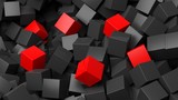 3D black and red cubes pile abstract background