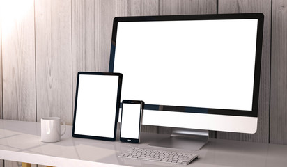 Wall Mural - devices responsive on workspace
