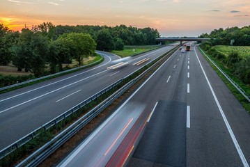 Sunset long-exposure over a german highway